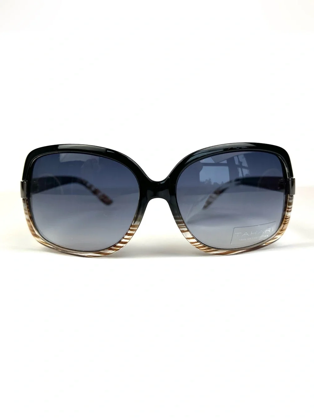 Tahari Sunglasses Two Tone Black Top Brown Clear Bottom TH124 Women's New w Tag